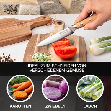 Ніж кухонний Moritz & Moritz Profi Küchenmesser 13 см - універсальний, для овочів, м'яса, фруктів, з ергономічною ручкою з акації, німецька сталь