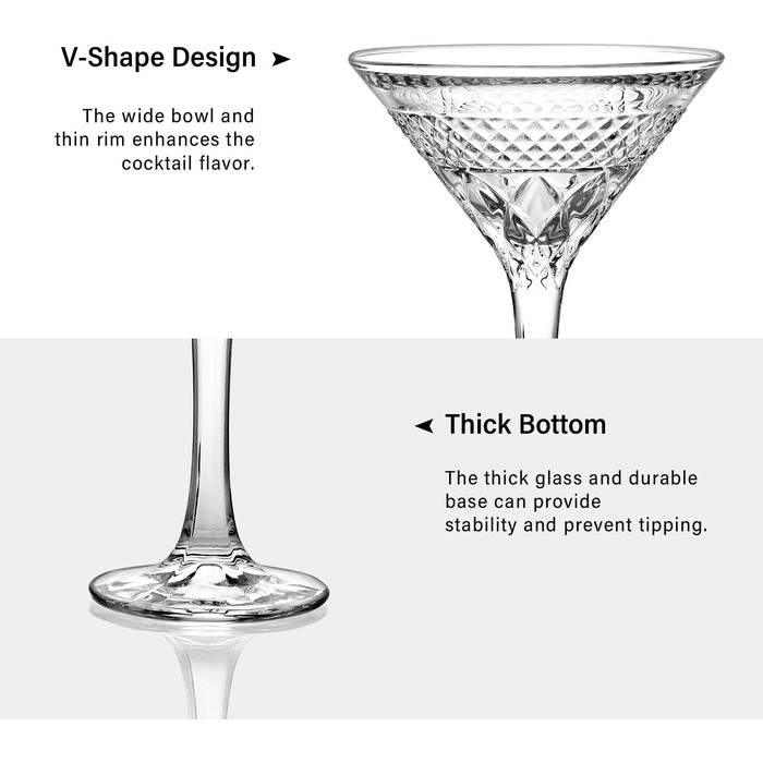 Набір келихів Мартіні, 4 шт, 180 мл, кришталеве скло, без свинцю. Ідеально для коктейлів, Мартіні, Маргаріти, вечірок та домашнього бару.