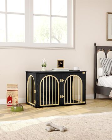 Клітка для собак Hzuaneri, 100 см, з 3 дверцятами, сучасний дизайн, для дому, чорне золото, DFC84101B