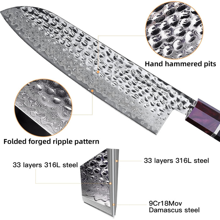 FINDKING Santoku ніж: професійний кухонний ніж з японської сталі 9Cr18MoV, ABS рукоятка, 21 см (8 дюймів)