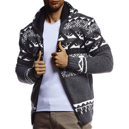 Чоловіча в'язана куртка Leif Nelson з капюшоном, норвезький стиль, чорна зимова куртка, тепла куртка з капюшоном, чоловіча куртка, для святкування Різдва, норвезький візерунок, грубий в'язання, Slim Fit, Розмір: M
