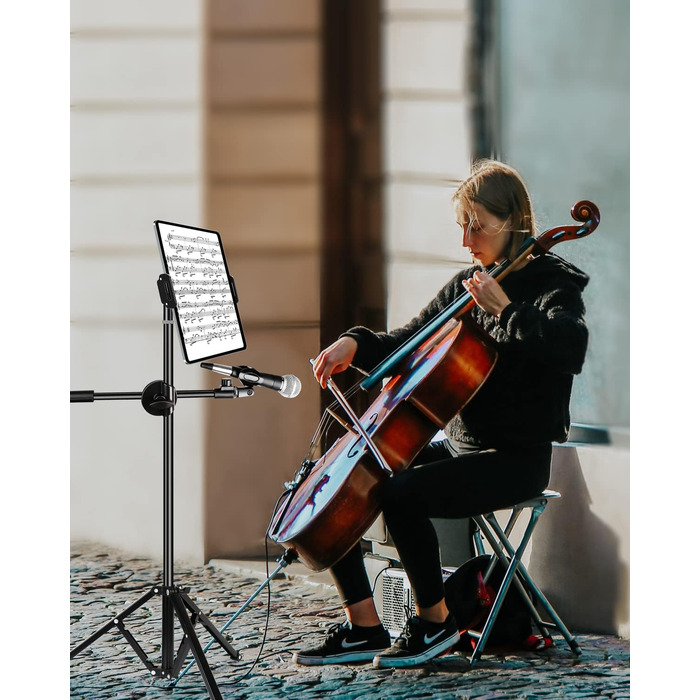 Алюмінієва підставка для iPad з мікрофонним кріпленням Elitehood, чорна