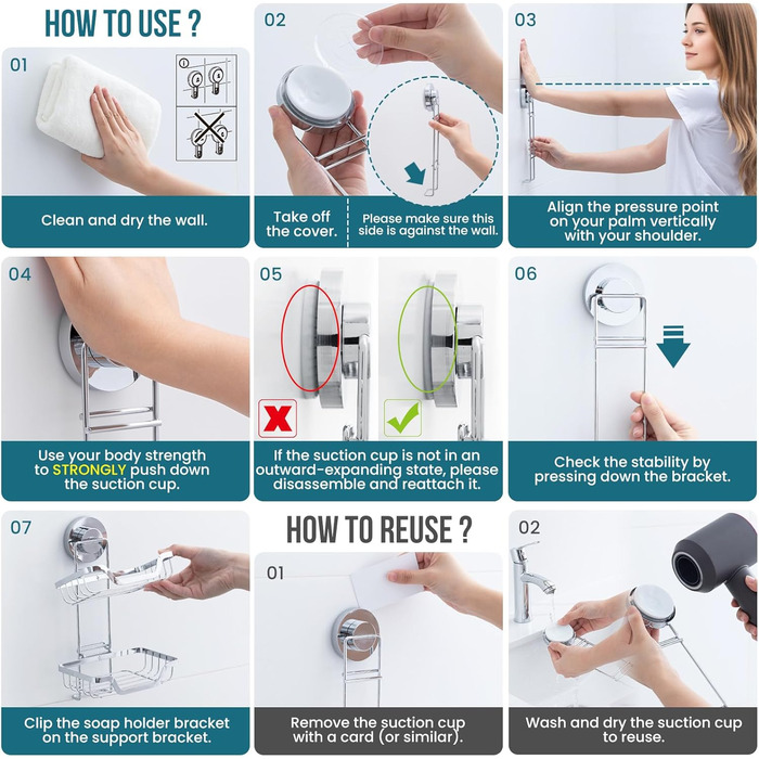 TAILI Shower Soap Dish with Drain and Hook, MAX Holds 5 KG, Stainless Steel Soap Dishes No Drilling Required, Bathroom Soap Holder Wall Mount, Double Soap Holder with Suction Cup, Sponge Holder, Silver