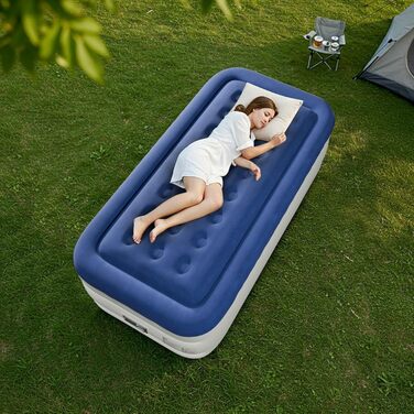 Надувний матрац LEADZM для 2 осіб з електронасосом, 203x152x46 см, сірий (синьо-білий). Флок + PVC, до 295 кг