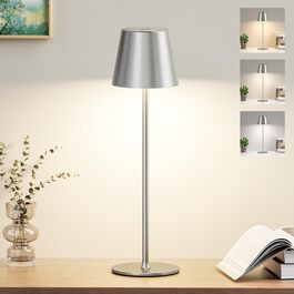 Акумуляторна LED настільна лампа бездротова з USB-C зарядкою, регульованою яскравістю та 3 режимами освітлення (сіра)