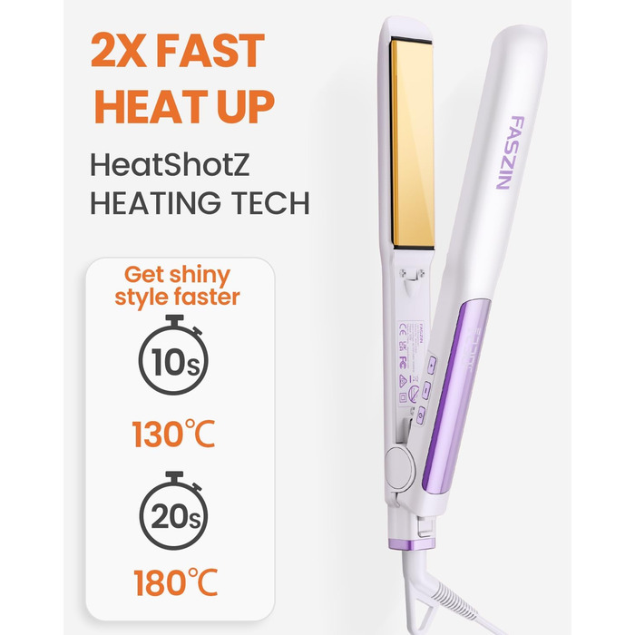Професійний випрямляч для волосся Faszin 2-в-1 з титановим покриттям та іонами, LCD-дисплей, швидкий нагрів (20 сек), для випрямлення, локонів та укладання