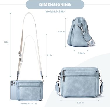 Сумка жіноча через плече MUIIKOLA середнього розміру, екошкіра, м'який широкий ремінь (Світло-блакитна)