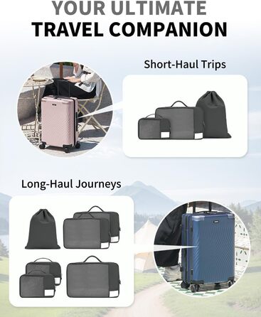 Органайзери для валізи ECOHUB, набір 6 шт. з ID-міткою, екологічні, дихаючі, для подорожей (зелений, темно-сірий)