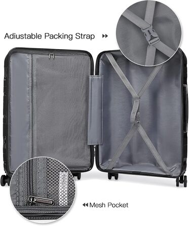 Чемодан-валіза KONO 55 см: легкий, з TSA замком та 4 колесами (чорний)