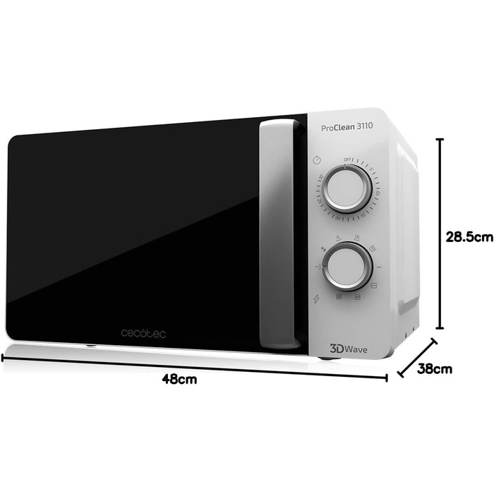 Мікрохвильова піч Cecotec Pro Clean 3110 з кварцовим грилем 800 Вт, об'єм 20 л, біла