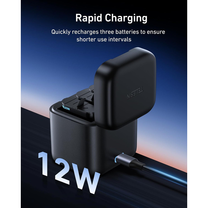 Акумулятори TELESIN Enduro 2 шт. з зарядним пристроєм для GoPro Hero 13 Black. Запасні акумулятори, сумісні з оригінальними, з швидкою зарядкою. Комплект: 2 акумулятори + 1 зарядний пристрій