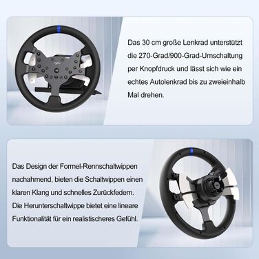 PXN V99 Формульний кермо для гонок на ПК, Xbox One, Xbox Series X/S, PS4 з Force Feedback 3.2 Nm, педалі з перемиканням передач та Hall-ефектом