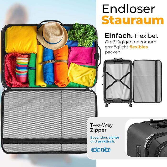 Набір валіз KESSER® 4-в-1 | Тріумф у подорожах: комплект з валізи-тролі, тканинної валізи, косметички та великої валізи для бізнесу та подорожей | Антрацит