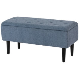 HOMCOM Upholstered Storage Bench, Ottoman with Faux Cashmere Fabric, Weight Capacity 120 kg, Natural Wood Frame, 95 x 38 x 45 cm, Blue