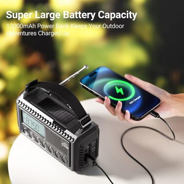 Радіостанція для будівельних майданчиків AM/FM/SW, радіо з ручним приводом та приймачем на весь світ, радіостанція для надзвичайних ситуацій з роз'ємом типу C, Powerbank/SOS-сигнал/Ліхтарик/Світло для читання/IPX4, портативне радіо для активного відпочинк