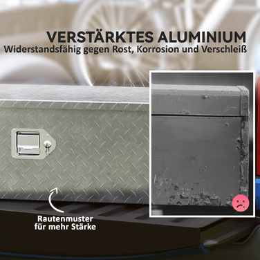 HOMCOM Tool Box Storage Box made of Aluminum with Side Handles, Lock and Keys, Truck Tool Box, Storage Box for Trailer, 99 x 33 x 25.5 cm | Aosom