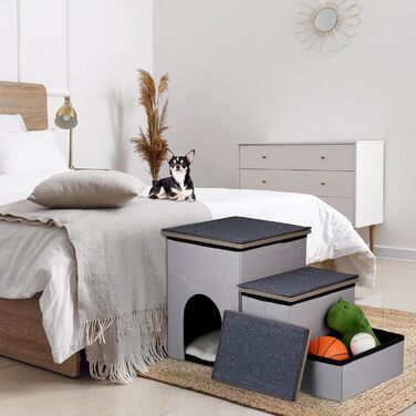 Сходинки для собак та котів Relaxdays з гніздом та місцем для зберігання, сірі, 41,5 x 72 x 33 см