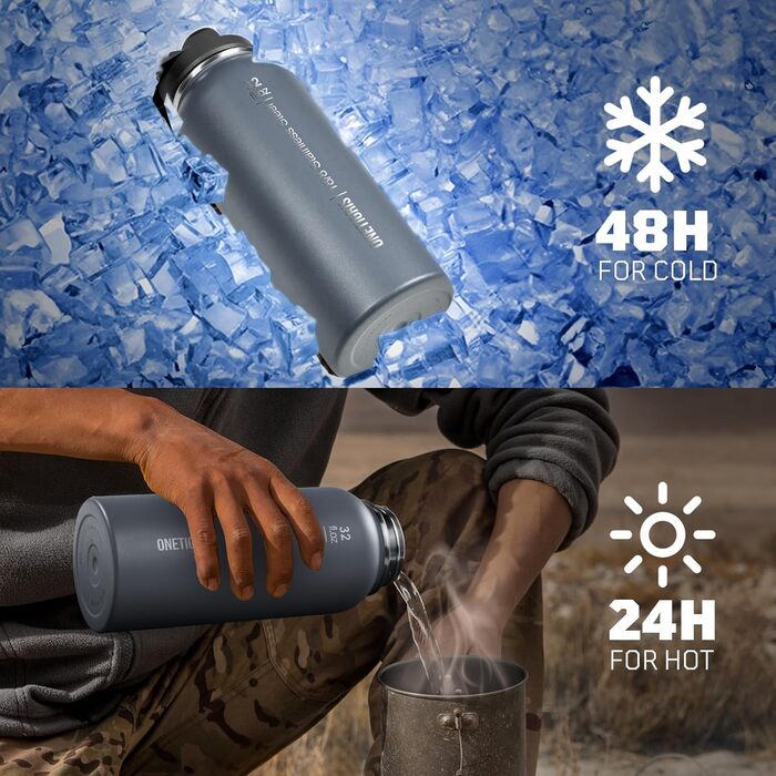 OneTigris Stainless Steel Water Bottle, 0.9L High Capacity, Insulated Sports Bottle for Cycling, Camping, Yoga, Gym, Softair, 32OZ (Gray)