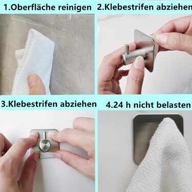 Набір гачків для рушників 6 шт. самоклеючі, з нержавіючої сталі, без свердління, для ванної, туалету, кухні, офісу (сріблясті)