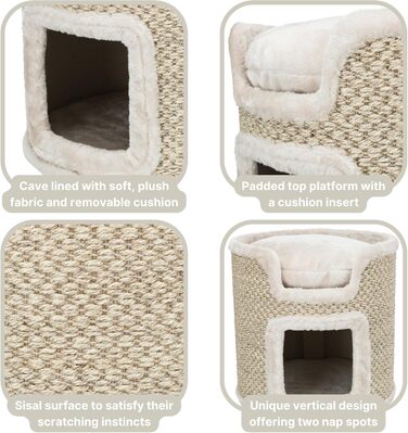 Котячий будиночок TRIXIE Ria, 37 см, сірий/натуральний – когтеточка для котів з лежаком, зручний та стабільний