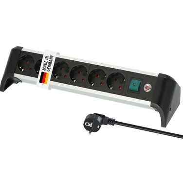 Смуга розеток Brennenstuhl Alu-Office-Line 6-фазна з алюмінію для столу (з вимикачем та 3м кабелем), Made in Germany