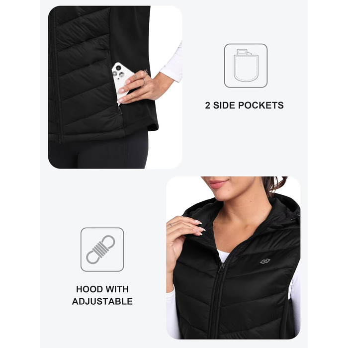 Легка жилетка MoFiz для жінок: безрукавна жилетка з пуху, ідеальна для активного відпочинку, туризму та подорожей. Чорний колір, розмір 3XL