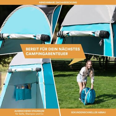 Skandika Pop Up Shower Tent | Changing Tent with 210cm Height, Silver Coated, Privacy Screen, Detachable Floor, Coverable Window with Mosquito Net, Shower Attachment | Toilet Tent