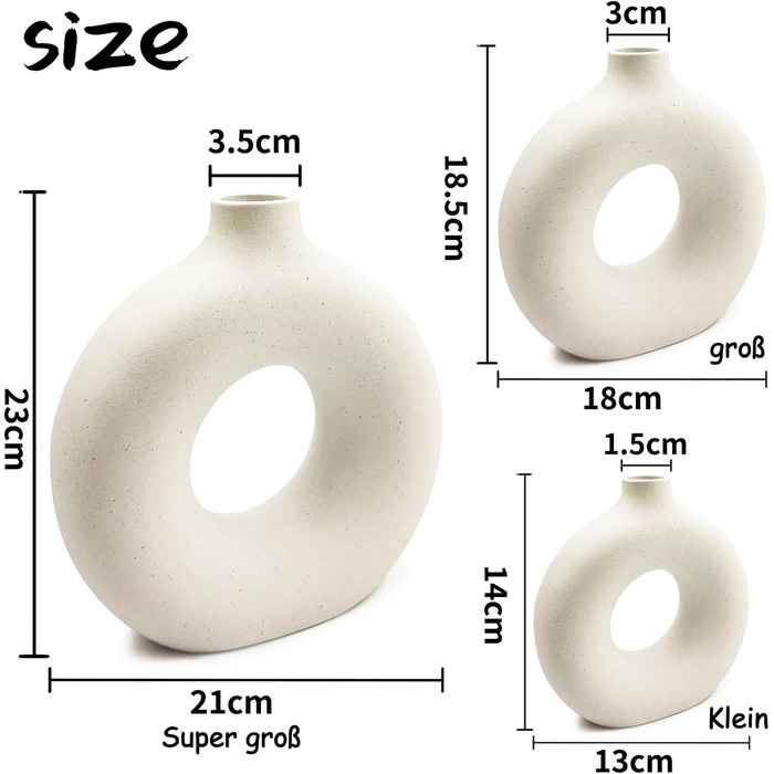 Набір ваз для квітів - 2 шт. з кераміки для декору оселі, сухоцвітів та Pampas grass. Ідеально для подарунку. Маленькі та середні вази білого кольору.