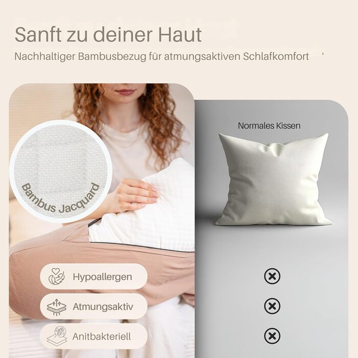 Подушка для вагітних та годування XL з піни Memory Foam, бавовняний чохол, коричнева