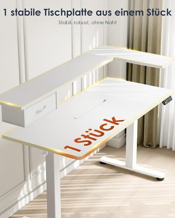 Регульований за висотою стіл OffiGo 120x60 з L-подкоркой, USB, висувна шухляда, ергономічний комп'ютерний стіл