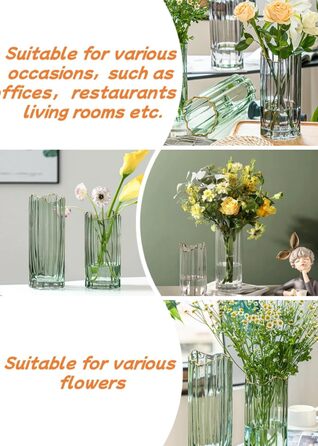 Висока скляна ваза для квітів, велика ваза-циліндр для декору столу (сіра, 12x12x30 см)