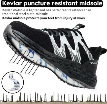 Черевики робочі ISOOUS для чоловіків та жінок. Безпекові черевики з металевим капом, антиковзаючі, дихаючі, спортивного стилю (37 EU, Чорний)