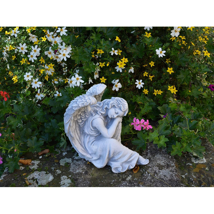 gartendekoparadies.de Sleeping Angel, Stone Figure H. 25 cm, 6 kg, Grey, frost-proof made of cast stone for outdoor use