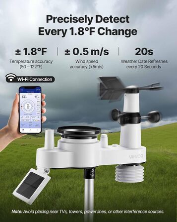 Метеостанція VEVOR Profi 7-в-1 WiFi з сонячною панеллю, 7.5