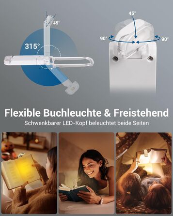 LED лампа для читання DEWENWILS на кліпсі, USB перезарядна, 2 рівні яскравості, тепле біле світло, подарунок для дітей та книголюбів
