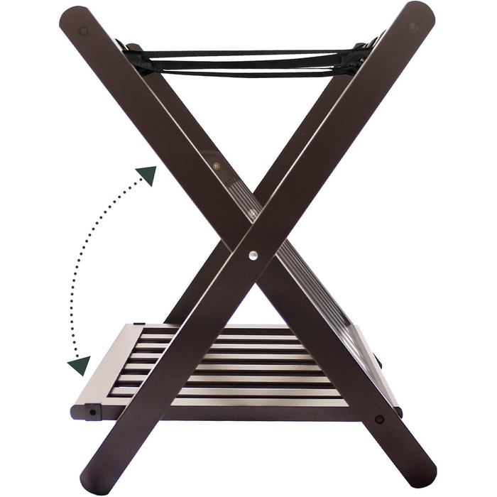 Fully assembled bamboo luggage rack with 5 straps, 2-tier foldable suitcase stand, wide wooden luggage holder, foldable luggage shelves, ideal for guest rooms, bedrooms, hotels, (1 pack of brown bamboo)