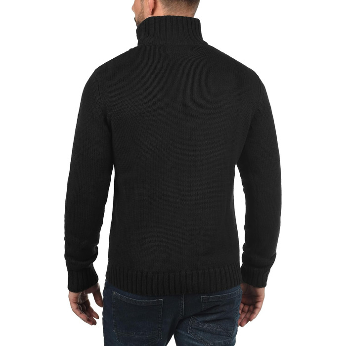 Чоловічий кардиган SDPoul з грубої в'язки, з начосом, з коміром-стійкою, з бавовняної суміші, Regular fit, чорний (9000)