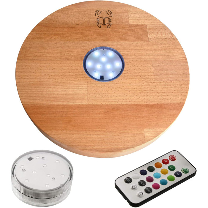 Kaya Shisha Coaster with LED and Remote Control, Water Pipe Accessories (Ø 22cm) (Beech, 30cm)