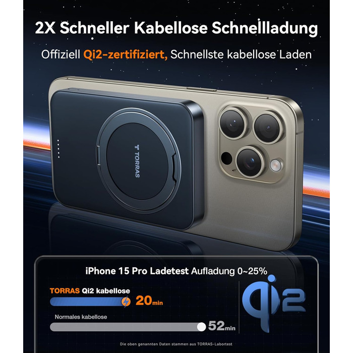 TORRAS MiniMag Qi2 Powerbank 10000mAh: магнітичний повербанк з підтримкою MagSafe, 30W USB-C, 15W бездротова зарядка для iPhone 12-17, AirPods, сірий титан