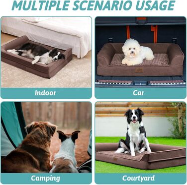 Ортопедичне ліжко для собак, маленьких порід, вологостійке, з бортиками, з підтримуючого пінополіуретану, зручне, знімний, пральний чохол, вологостійке дно, неслизьке (M, 91x69x19 см, Колір: Коричневий)