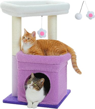 PAWZ Road Cat Tree, Multi-Tier Cat Tower with Sisal-Covered Scratching Post, Cozy Cat Condo, and Large Cat Perch for House Cats, (Purple)