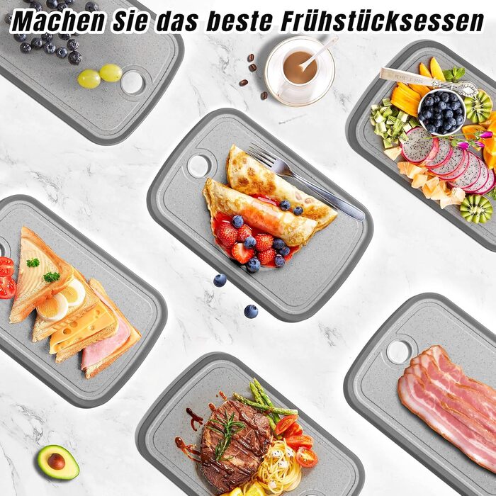 Набір дерев'яних обробних дощок 3 шт. з гранітною текстурою, антиковзкі наклейки, жолоб для соку, BPA-Free, з ручкою. Пластикові обробні дошки, антибактеріальні, кухонні аксесуари, гаджети, помічники (світло-сірий, 29 x 19 см)