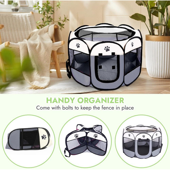 Клітка-забіг для цуценят та собак, складана, сіра, 73x73x43 см. Підходить для собак, цуценят, кроликів, морських свинок та котів.