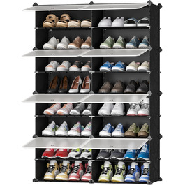Plastic shoe cabinet, DIY simple shoe rack, narrow, with door, steel frame, stable, for hallways, bedrooms, entrance areas, White with transparent door, 2 * 6 (Black, 2x8)