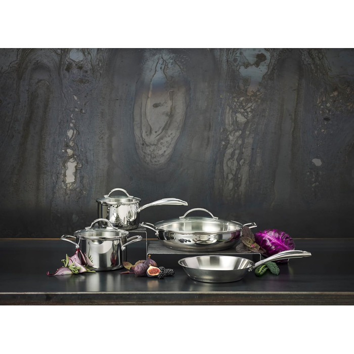 Набір сковорідок SCANPAN STS з нержавіючої сталі 20+28 см | Багатофункціональні сковороди з індукційним дном та алюмінієвим ядром, похилі борти | Сковороди для всіх типів плит | Придатні для духовки (20 см)