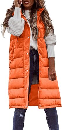 Жіноча тепла куртка з капюшоном, легка та тепла, з пуховими рукавами, великий розмір (3XL, Saffron)