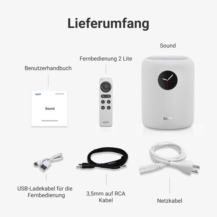 WiiM Sound Smart Speaker: Бездротова колонка Hi-Res 24/192, Wi-Fi 6E, Bluetooth 5.3, AI RoomFit, 100W, білий