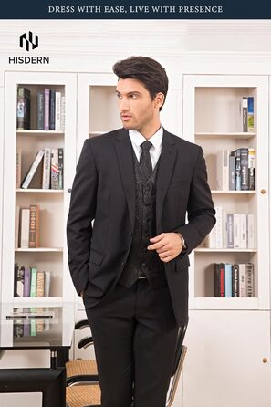 Чоловічий жилет та краватка Hisdern для весілля, жакардовий костюмний комплект, чорний, розмір XL