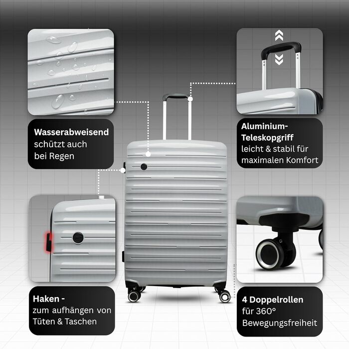 Чемодан великий 100 літрів з TSA замком: валіза, ролер, валіза з жорстким корпусом, валіза XL сірого кольору