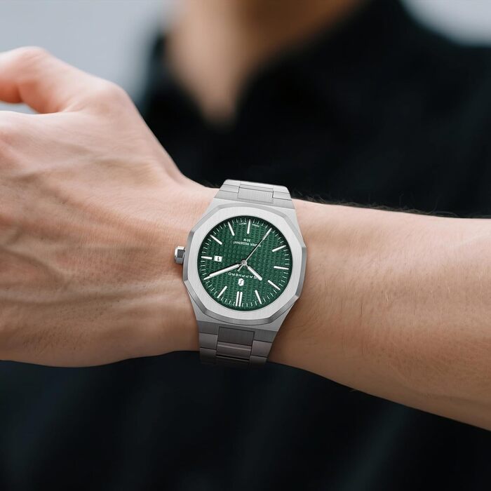 Годинник SAPPHERO для чоловіків з нержавіючої сталі, 50M водостійкий, класичний аналоговий кварцовий годинник з календарем. Елегантний подарунок для чоловіків (срібний браслет/зелене циферблат)